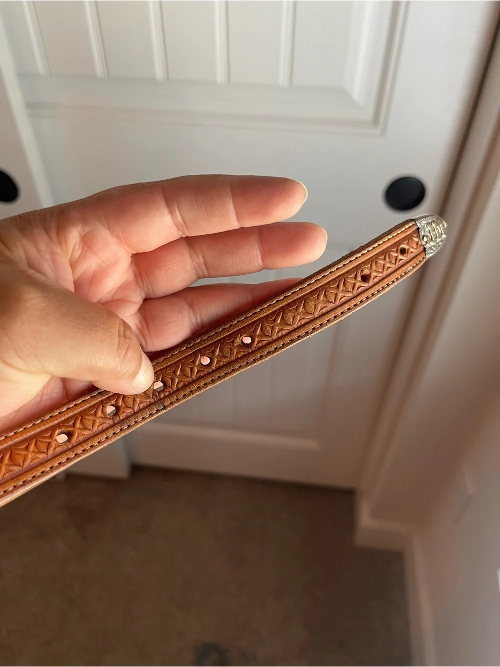 Vintage Brown Leather Belt with Sterling Silver & 10k gold monogrammed tip